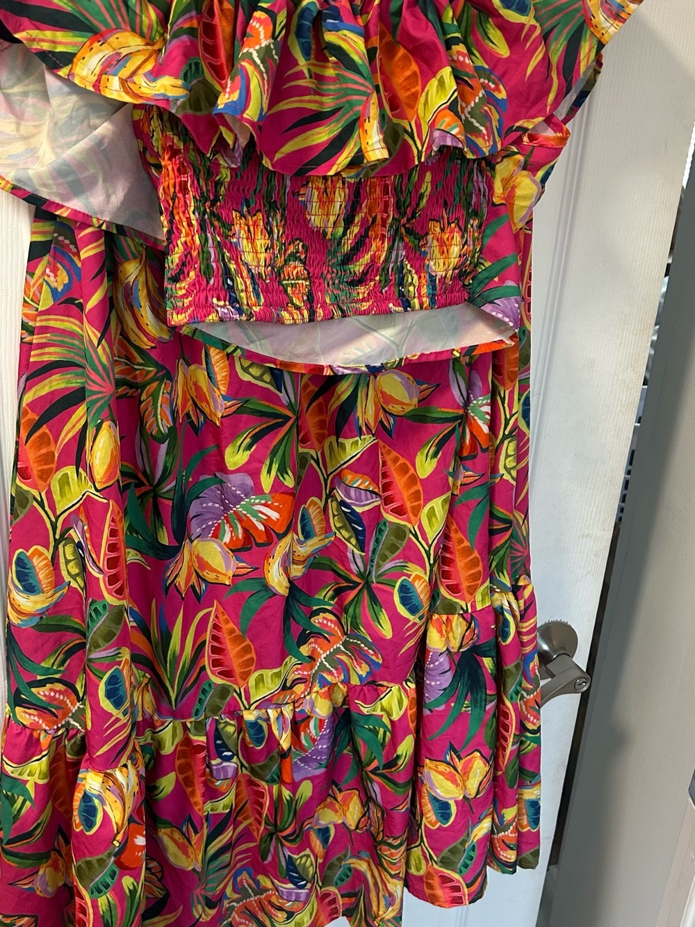 SHEIN Pink Tropical Leaf Ruffle Two-Piece Set kids 12Y